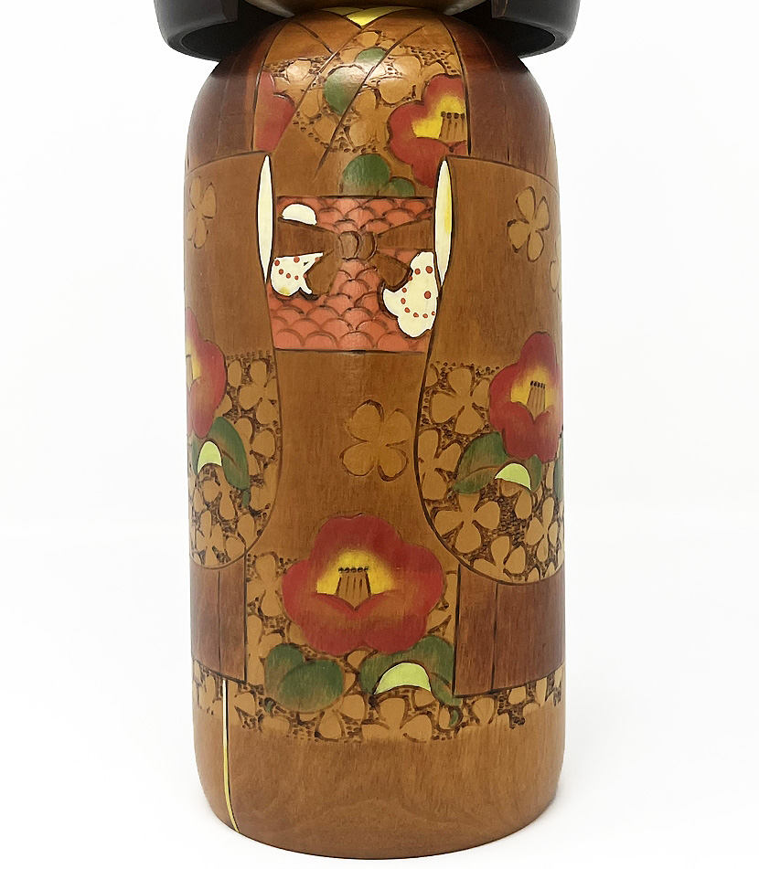 Affascinante kokeshi vintage "Yuki tsubaki" - "Camelia delle Nevi" di Tanaka Akitsune (Kojo) (29,5 cm) - immagine 7