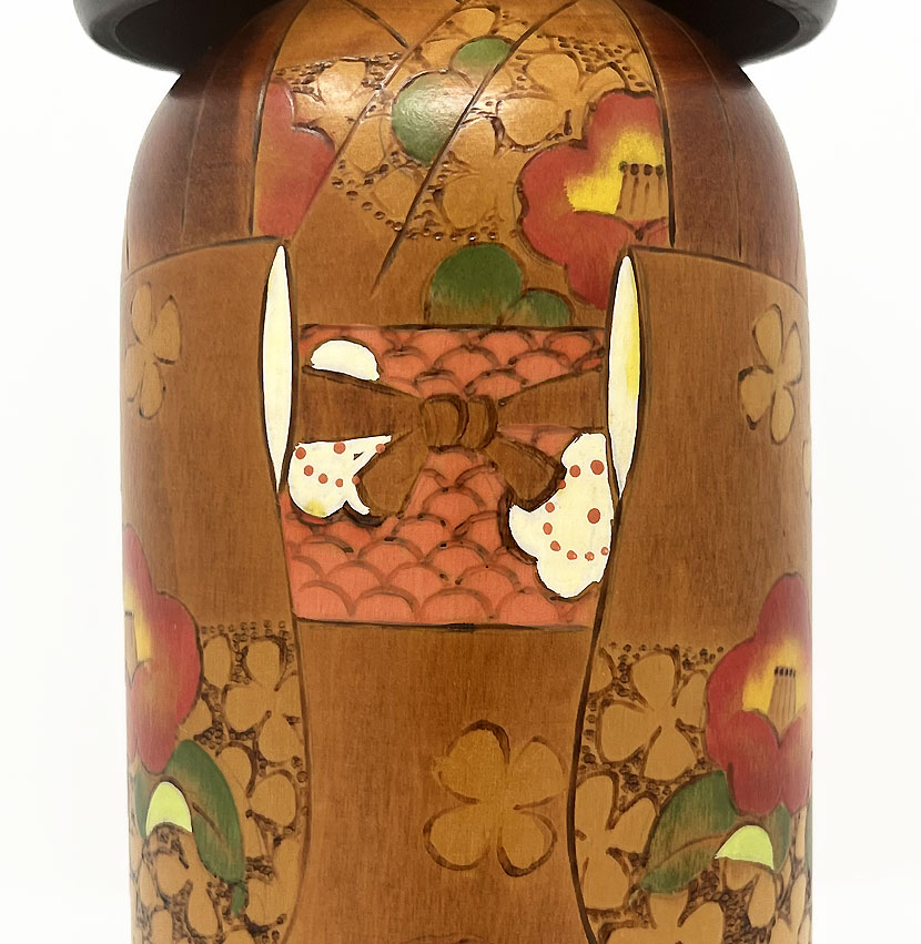 Affascinante kokeshi vintage "Yuki tsubaki" - "Camelia delle Nevi" di Tanaka Akitsune (Kojo) (29,5 cm) - immagine 9