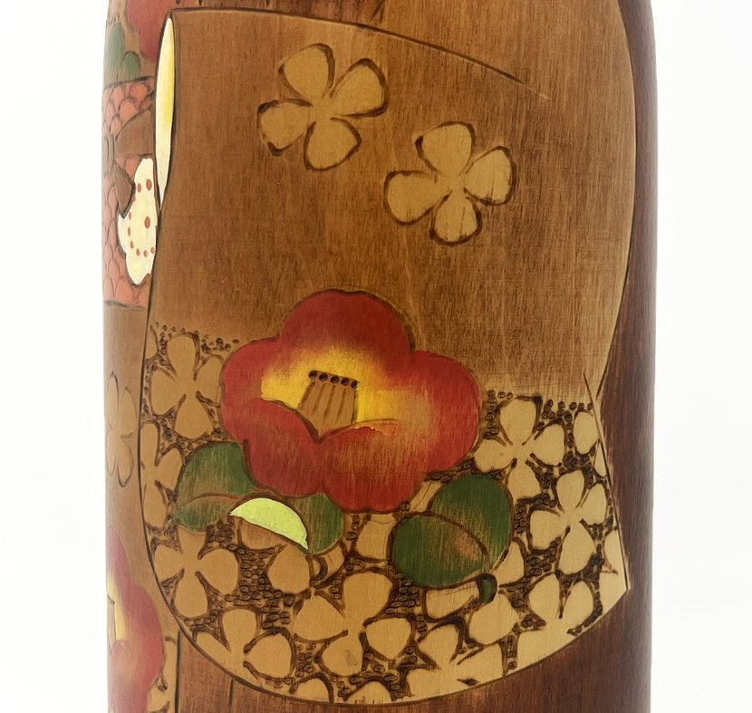Affascinante kokeshi vintage "Yuki tsubaki" - "Camelia delle Nevi" di Tanaka Akitsune (Kojo) (29,5 cm) - immagine 8