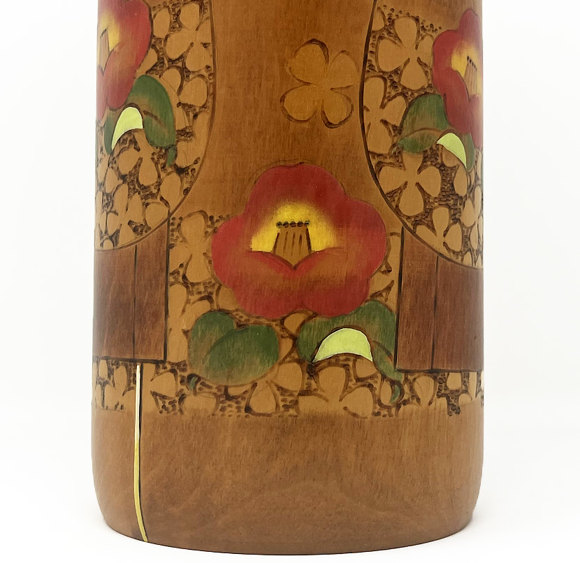 Affascinante kokeshi vintage "Yuki tsubaki" - "Camelia delle Nevi" di Tanaka Akitsune (Kojo) (29,5 cm) - immagine 10