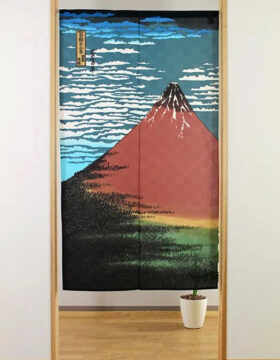 Tenda Noren Fuji rosso - vista del Monte Fuji di Hokusai