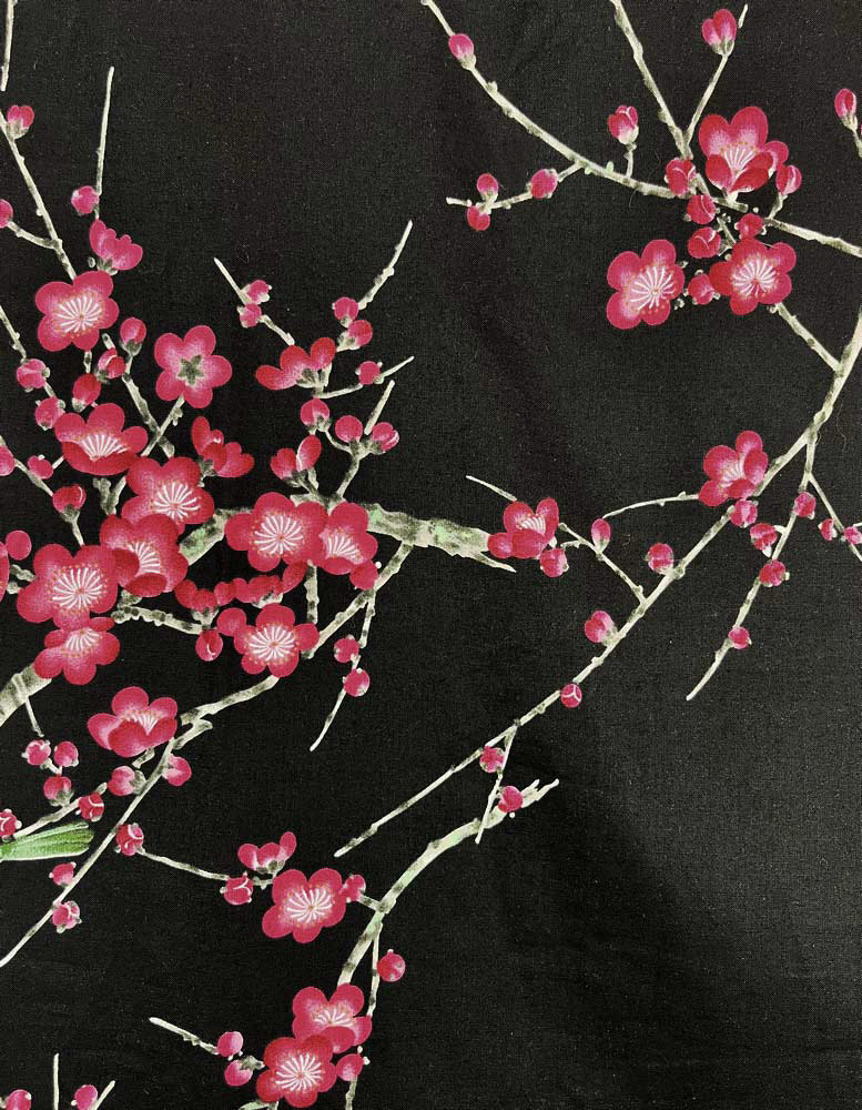 Yukata corto nero con raffinato motivo di passero su pruno in fiore - immagine 6
