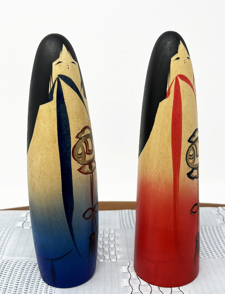 Raro Set di kokeshi vintage "Okuni" del santuario Izumo di Nobuyoshi Matsutani - immagine 4