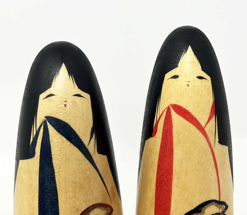 Raro Set di kokeshi vintage "Okuni" del santuario Izumo di Nobuyoshi Matsutani - immagine 5