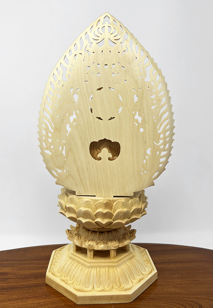 Statua di Buddha Amida Nyorai seduta in legno di cipresso con piedistallo ottagonale (28,5 cm) - immagine 4
