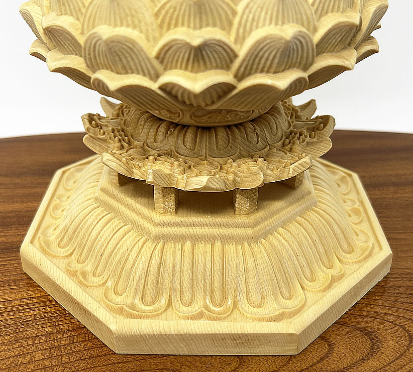 Statua di Buddha Amida Nyorai seduta in legno di cipresso con piedistallo ottagonale (28,5 cm) - immagine 16