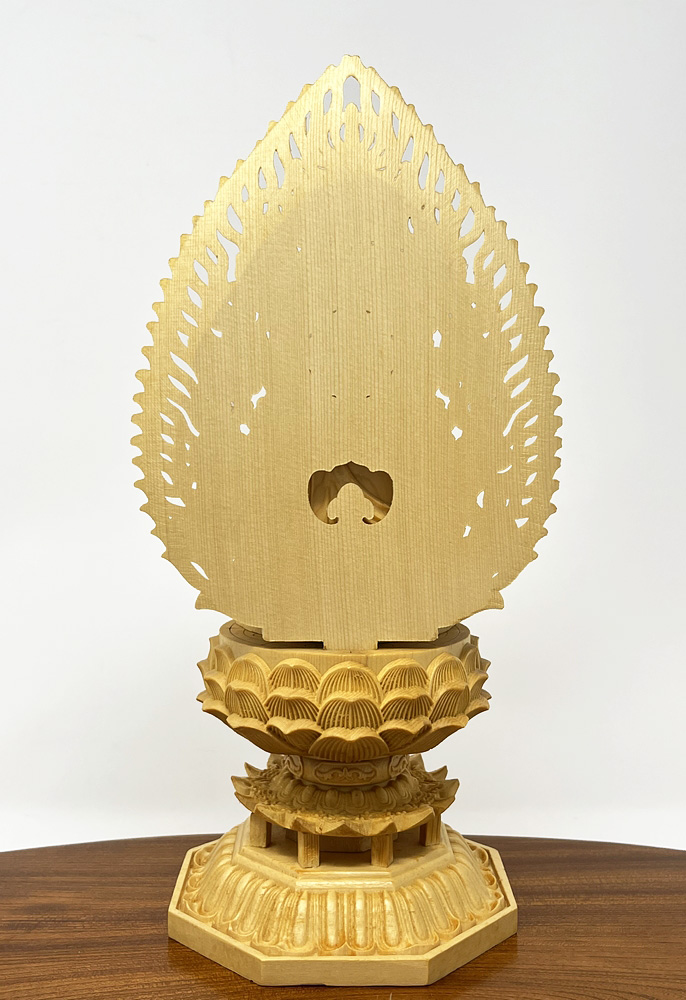 Statua di Buddha Amida Nyorai seduta in legno di cipresso con piedistallo ottagonale (29 cm) - immagine 4