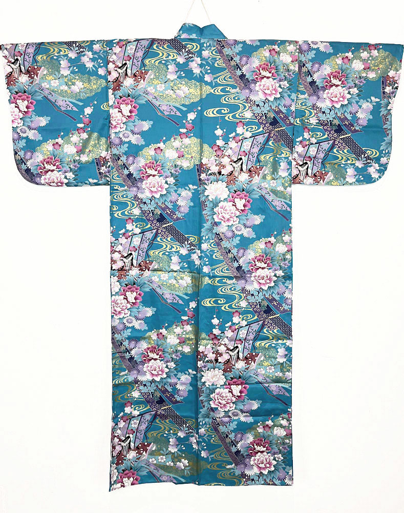 Yukata turchese con elegante motivo di principessa e fiori di ciliegio - immagine 5