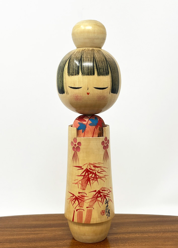 Rara kokeshi vintage "Sakae" - "Prosperità" di Suigai Sato
