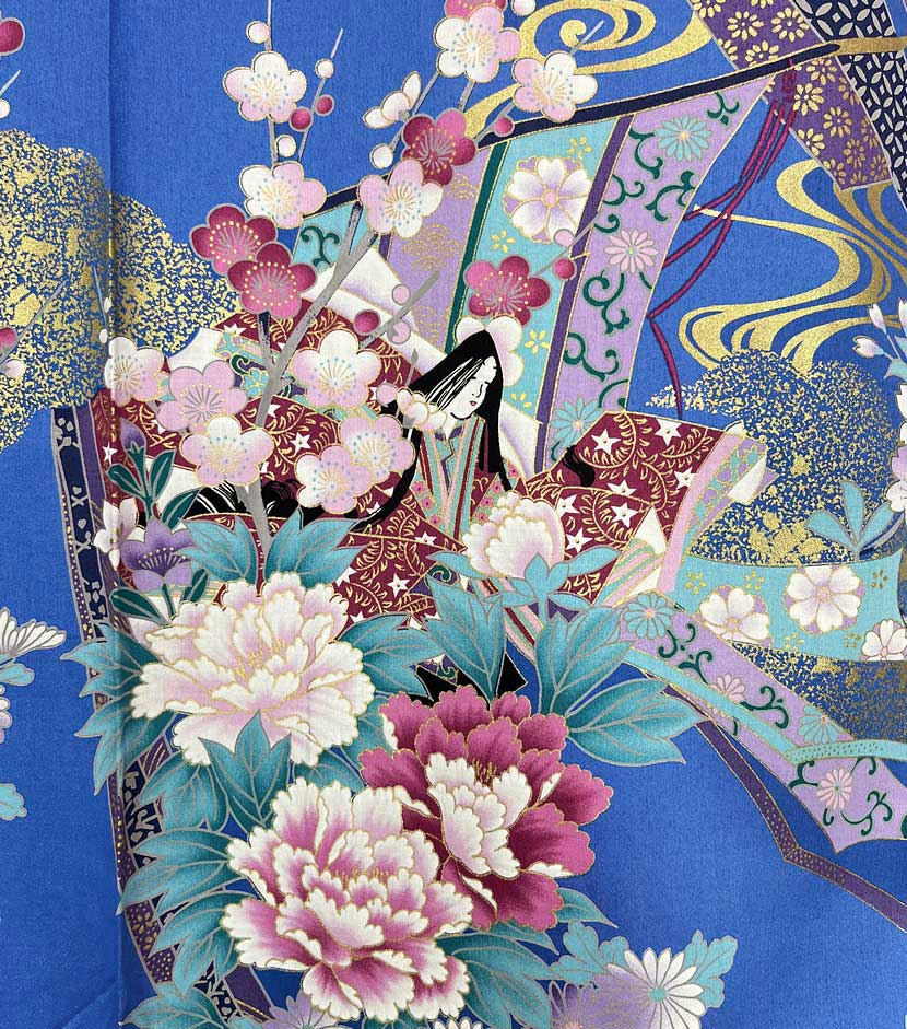 Yukata azzurro con elegante motivo di principessa e fiori di ciliegio - immagine 6