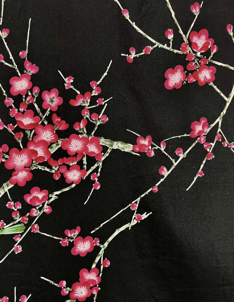 Yukata nero con raffinato motivo di passero su pruno in fiore - immagine 10