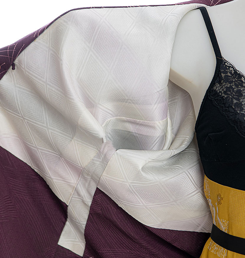 Haori Kimono viola con raffinato motivo di erba selvatica damascato - immagine 6