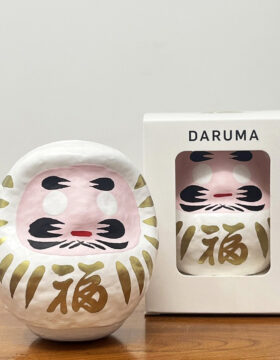 Daruma "Fuku" - "Buona Fortuna" bianco (Amore) con packaging incluso