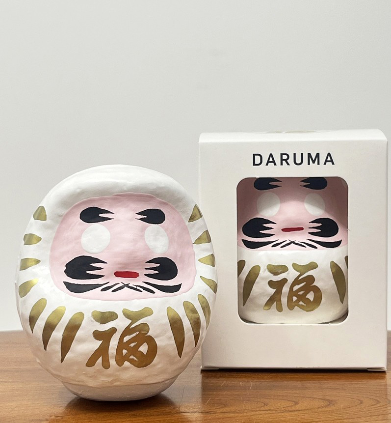 Daruma "Fuku" - "Buona Fortuna" bianco (Amore) con packaging incluso