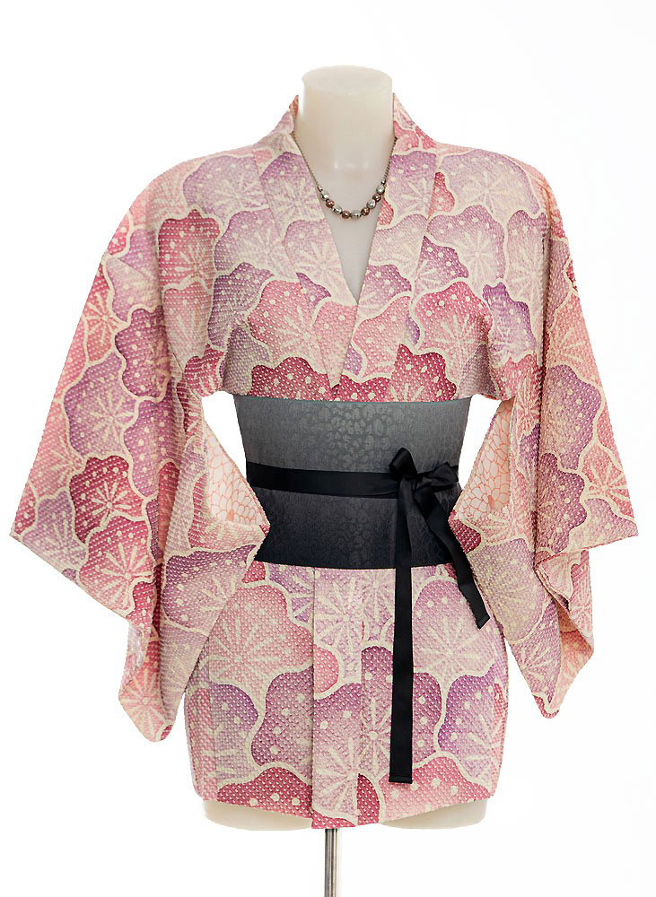 Haori Kimono con elegante motivo di fiori di pruno shibori