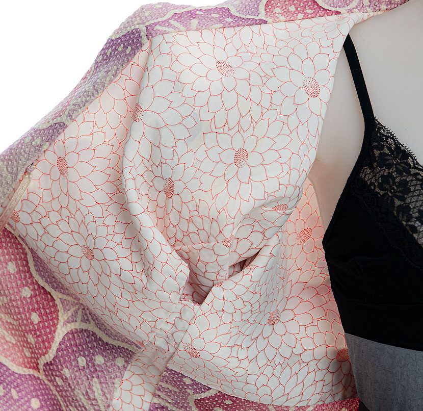 Haori Kimono con elegante motivo di fiori di pruno shibori - immagine 5