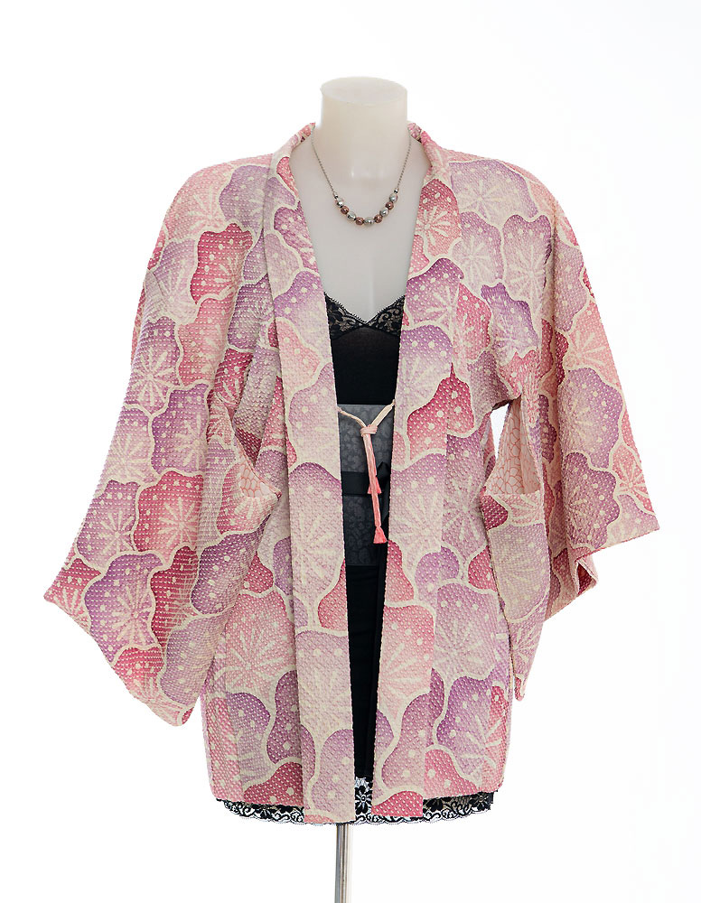 Haori Kimono con elegante motivo di fiori di pruno shibori - immagine 6