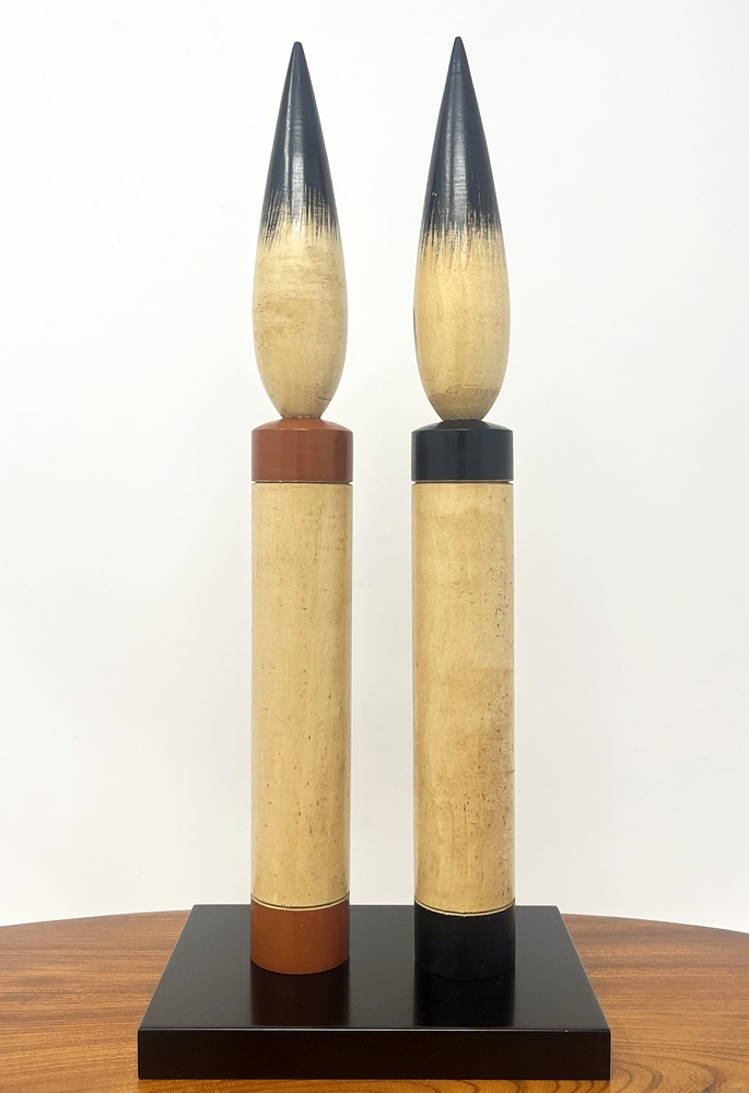 Rara coppia di kokeshi vintage "Pennelli da calligrafia" con base di Shido Shozan - immagine 3