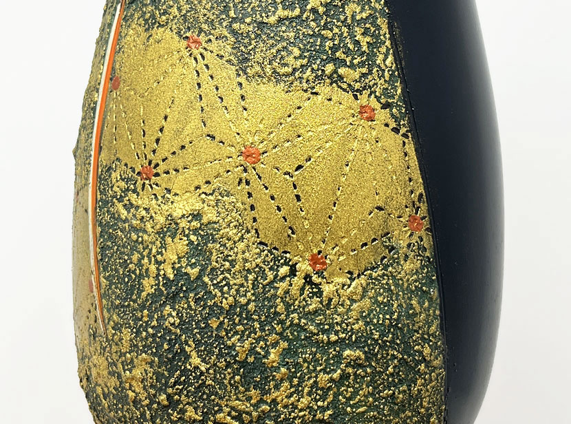 Rara kokeshi vintage da collezione "Heian" con tecnica della foglia d'oro di Toa Sekiguchi (32,5 cm) - immagine 11