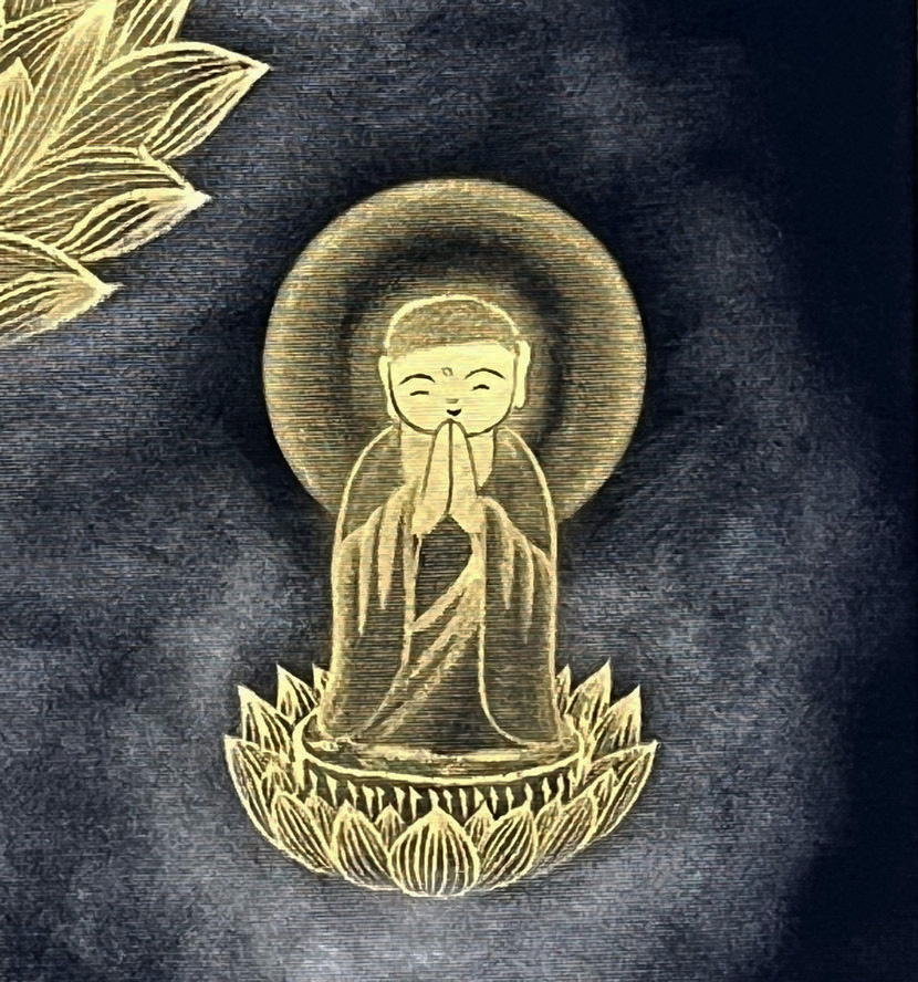 Pregiato Kakemono "Kannon in Preghiera" con decorazioni in polvere d’oro - immagine 8