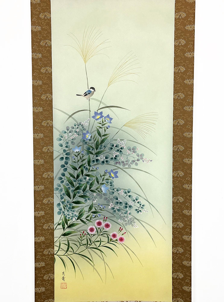 Suggestivo Kakemono "Uccellino tra le erbe autunnali" - immagine 2