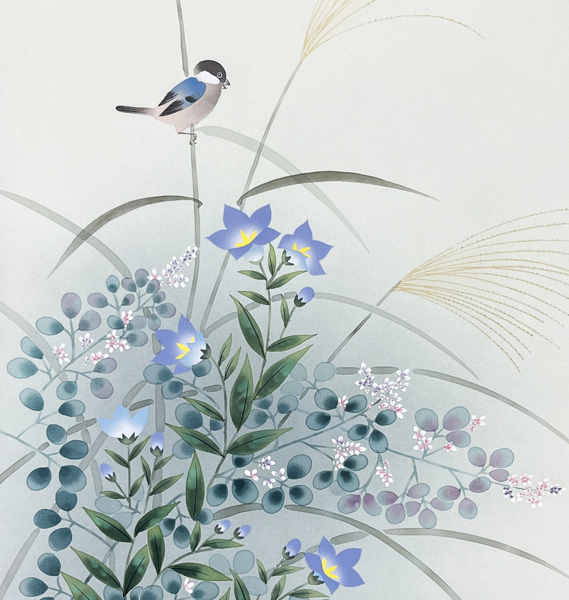 Suggestivo Kakemono "Uccellino tra le erbe autunnali" - immagine 4