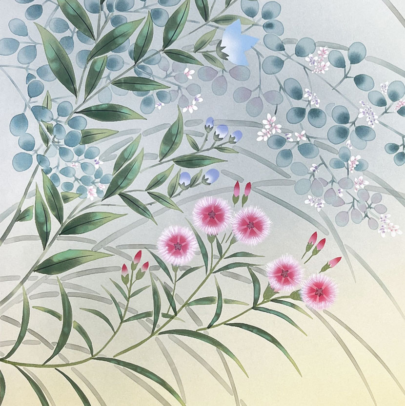 Suggestivo Kakemono "Uccellino tra le erbe autunnali" - immagine 6