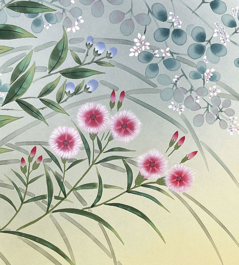 Suggestivo Kakemono "Uccellino tra le erbe autunnali" - immagine 11