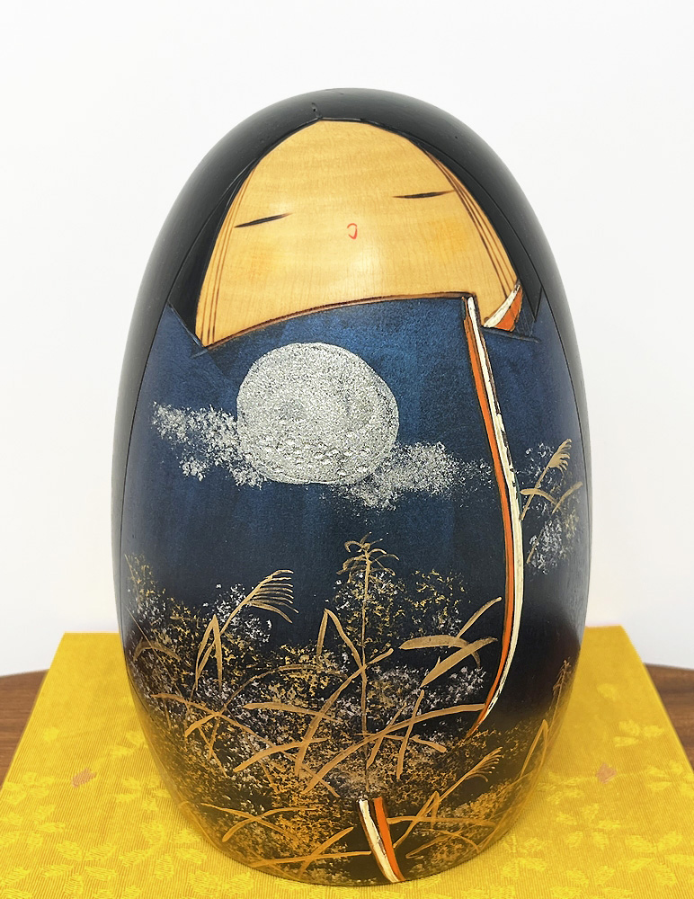 Elegante kokeshi vintage "Banshū" - "Tardo Autunno" di Toa Sekiguchi (20 cm)