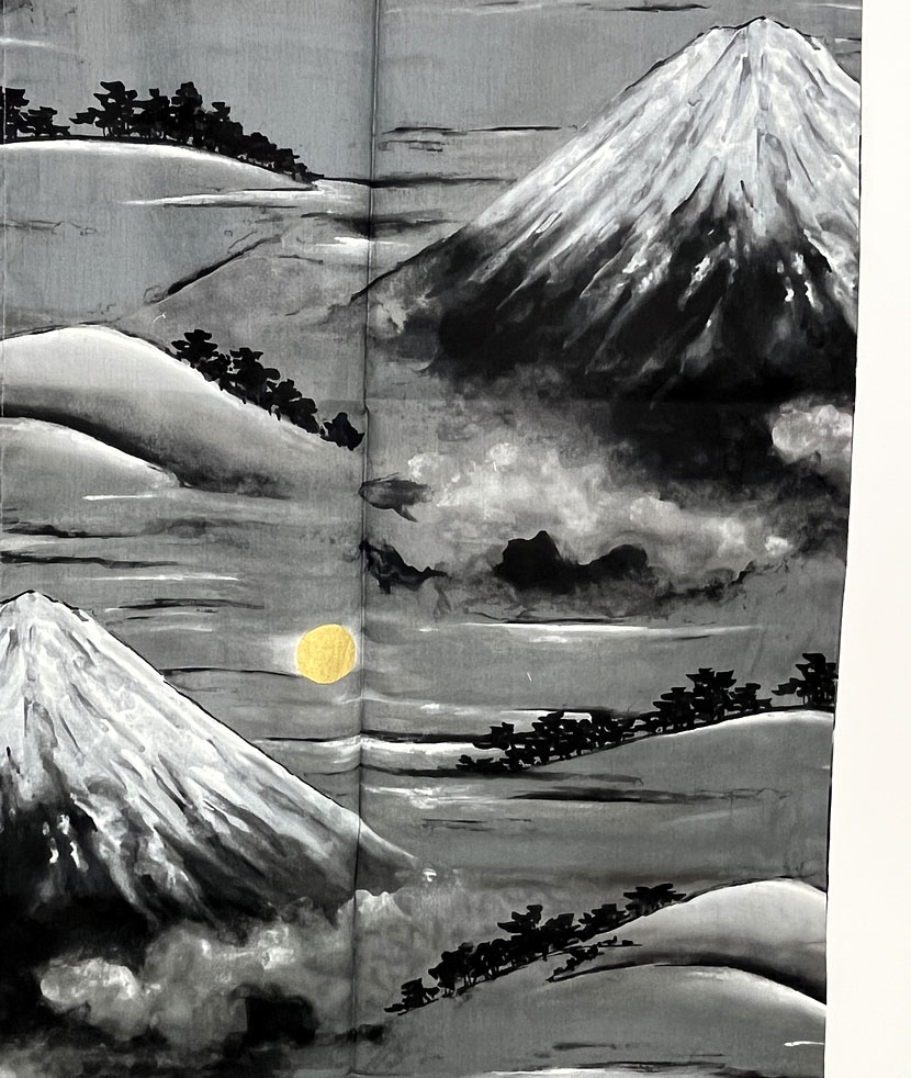 Yukata kimono acciaio in puro cotone con Monte Fuji al chiaro di luna - immagine 2