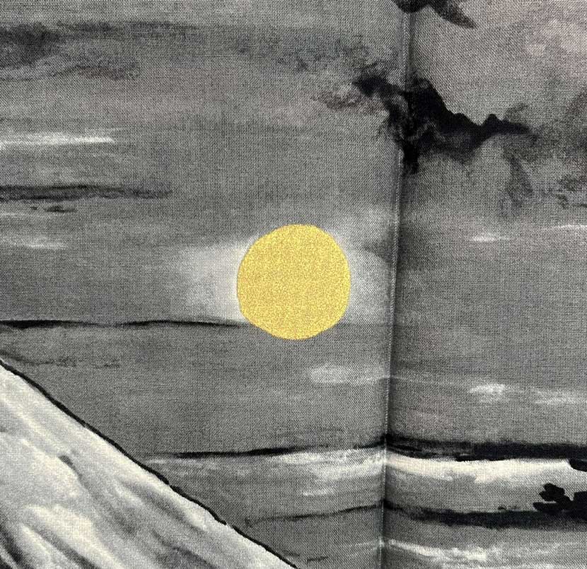 Yukata kimono acciaio in puro cotone con Monte Fuji al chiaro di luna - immagine 5
