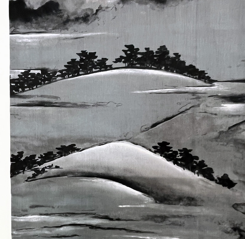 Yukata kimono acciaio in puro cotone con Monte Fuji al chiaro di luna - immagine 6