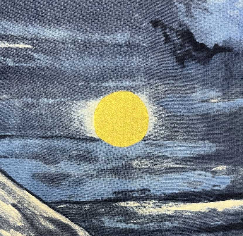 Yukata kimono blu in puro cotone con Monte Fuji al chiaro di luna - immagine 5