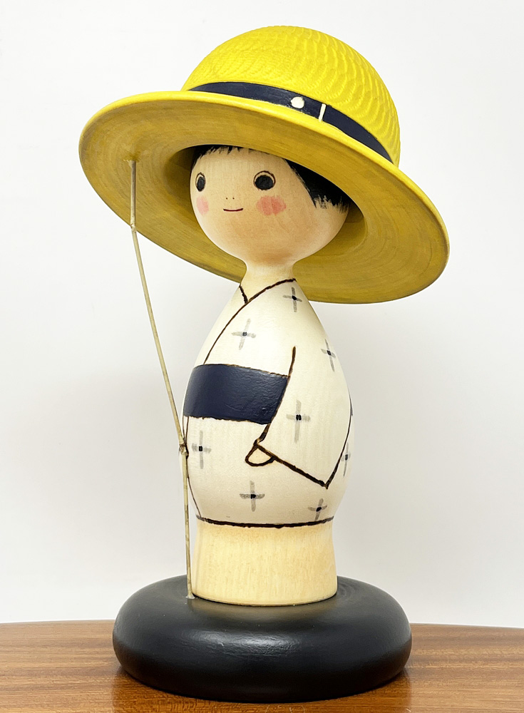 Rara kokeshi vintage da collezione "Semi no Koe" - "Il Canto delle Cicale" del Maestro Sansaku Sekiguchi (bambino) - immagine 2