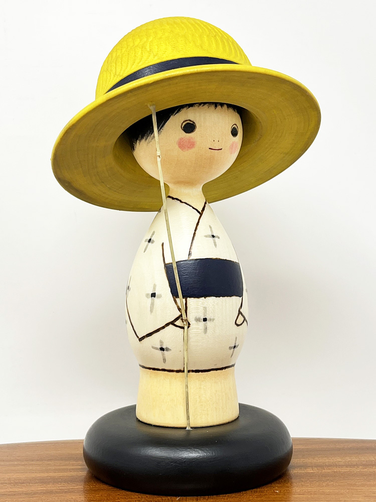 Rara kokeshi vintage da collezione "Semi no Koe" - "Il Canto delle Cicale" del Maestro Sansaku Sekiguchi (bambino) - immagine 4