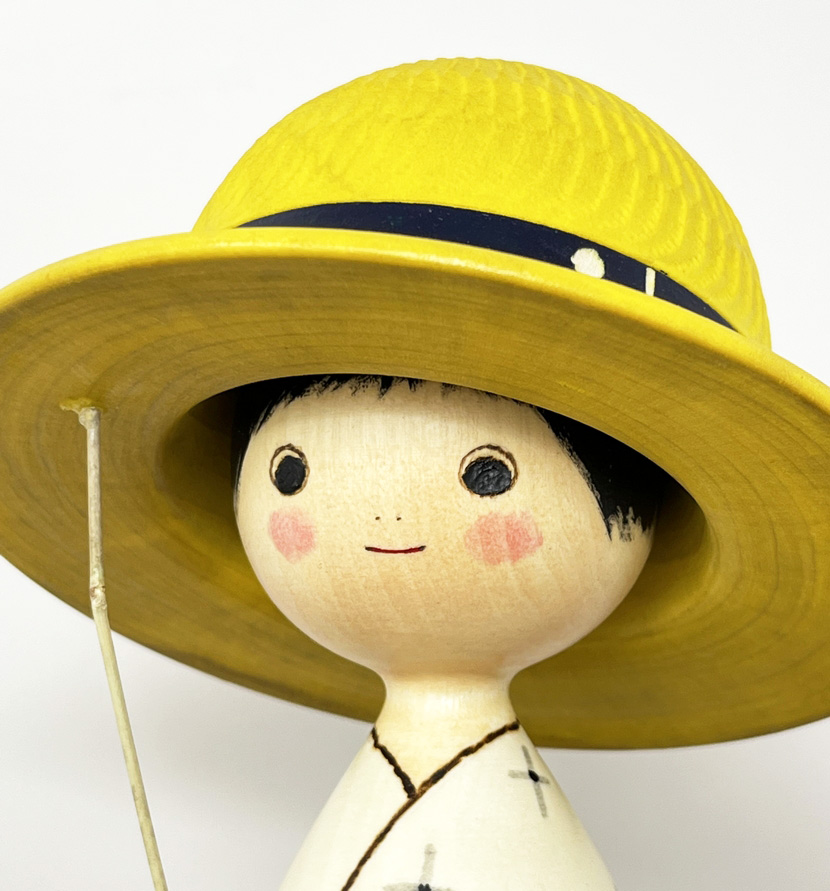 Rara kokeshi vintage da collezione "Semi no Koe" - "Il Canto delle Cicale" del Maestro Sansaku Sekiguchi (bambino) - immagine 7