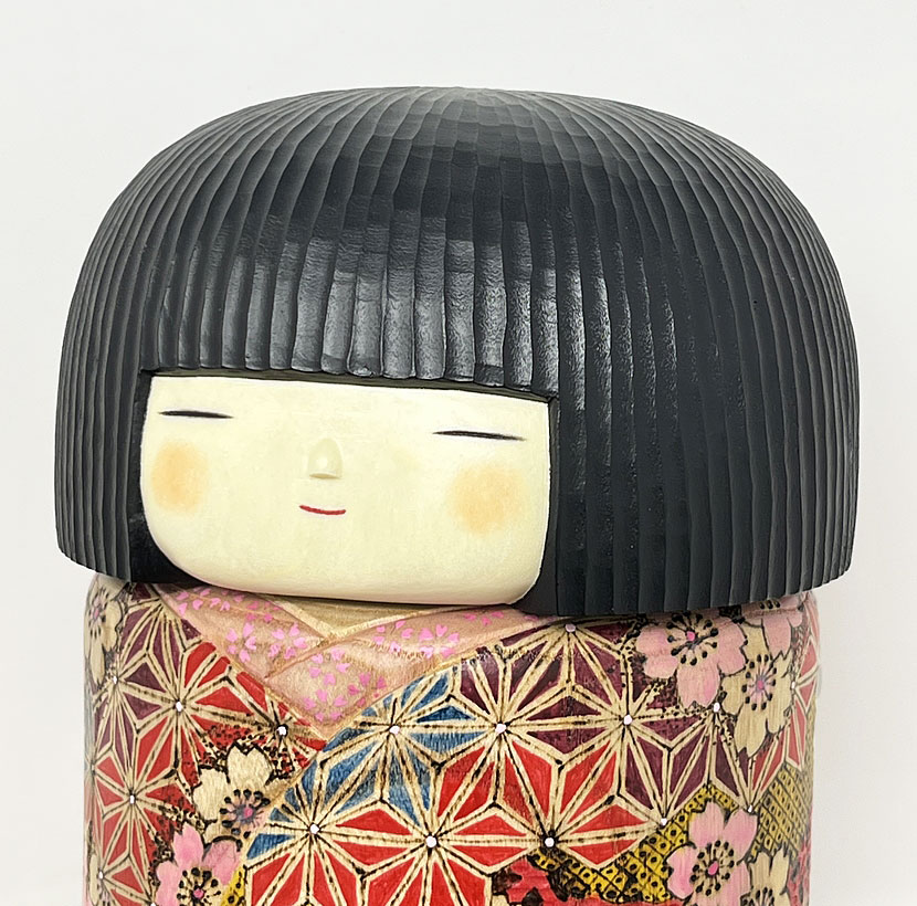Straordinaria kokeshi "Saiwai" - "Felicità" di Fumio Tomidokoro - Pezzo unico - immagine 11