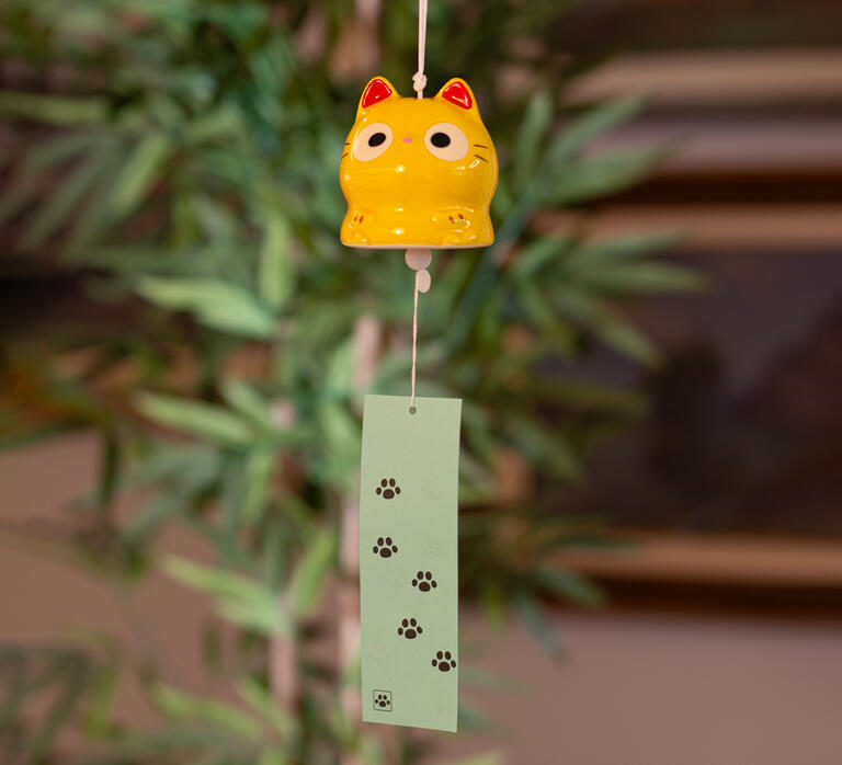 Furin Neko Giallo in ceramica – Campana giapponese - immagine 4
