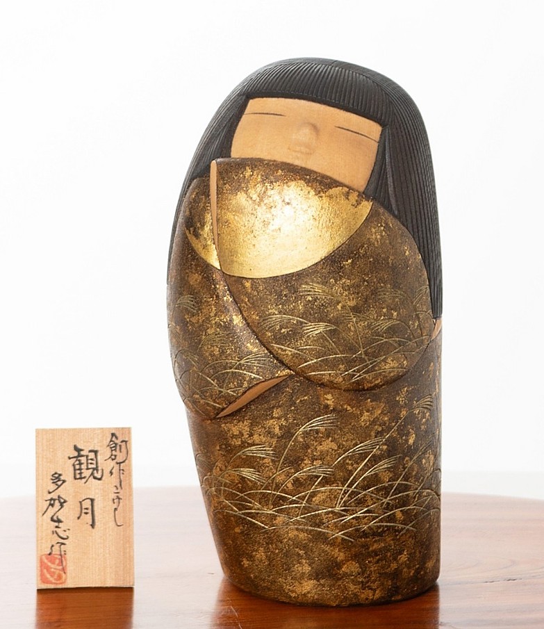 Esclusiva kokeshi vintage da collezione “Kangetsu” - "Contemplazione della Luna" di Takashi Yoshida (28cm) - immagine 7