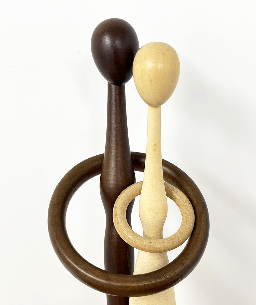 Rara coppia di kokeshi vintage da collezione "Akebono" - "Alba" di Sugisaki (29,5cm) - immagine 8