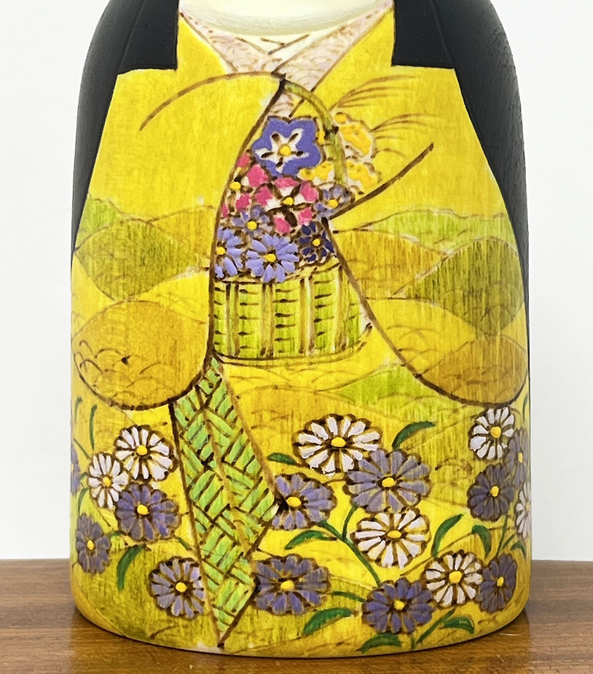 Raffinata kokeshi "Hanakago" - "Cesto di fiori" di Fumio Tomidokoro - immagine 7