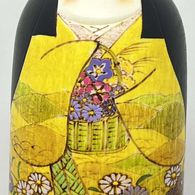 Raffinata kokeshi "Hanakago" - "Cesto di fiori" di Fumio Tomidokoro - immagine 8