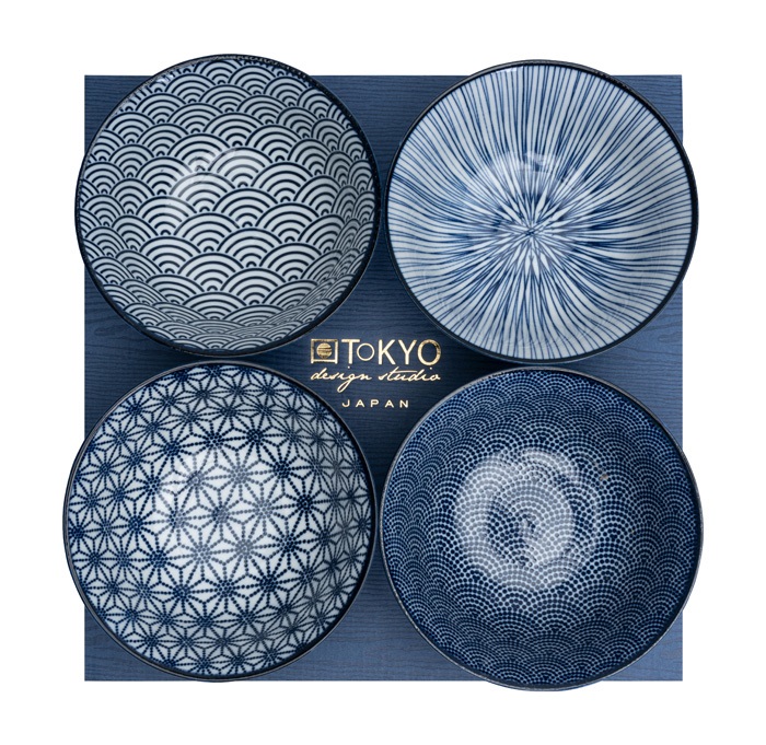Set 4 ciotole giapponesi “Nippon Blue” – motivi tradizionali blu e bianco - immagine 2