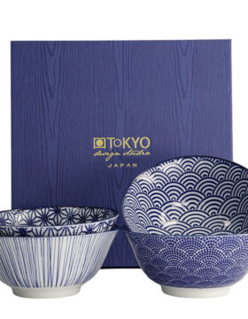 Set 4 ciotole giapponesi “Nippon Blue” – motivi tradizionali blu e bianco