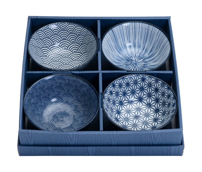 Set 4 ciotole giapponesi “Nippon Blue” – motivi tradizionali blu e bianco - immagine 3