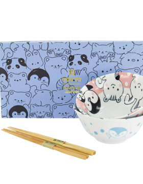 Set 2 ciotole giapponesi “Kawaii Animals” con bacchette