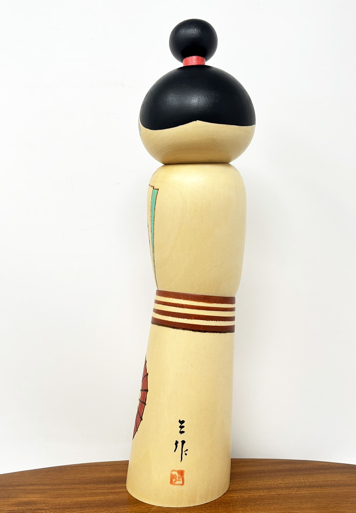 Esclusiva kokeshi vintage da collezione "Ame" - "Pioggia" di Sansaku Sekiguchi, figura femminile (35 cm) - immagine 3