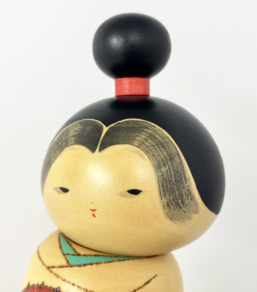 Esclusiva kokeshi vintage da collezione "Ame" - "Pioggia" di Sansaku Sekiguchi, figura femminile (35 cm) - immagine 9