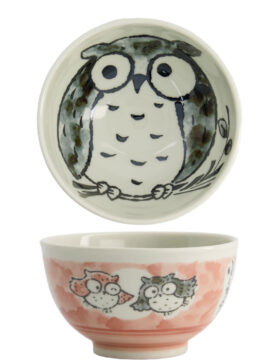 Ciotola giapponese per riso “Kawaii Gufo” rosa