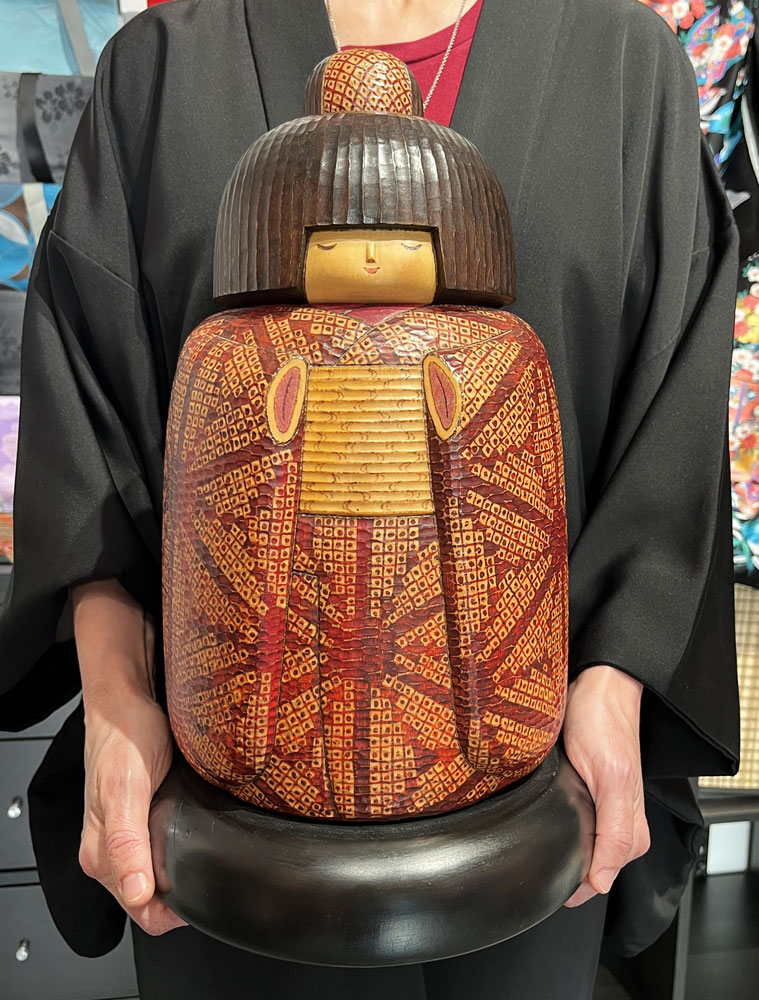 Premiata kokeshi vintage da collezione "Kanoko" di Sansaku Sekiguchi (40 cm) - immagine 16